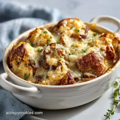 French Onion Casserole Dish with Gruyere Cheese: Baked