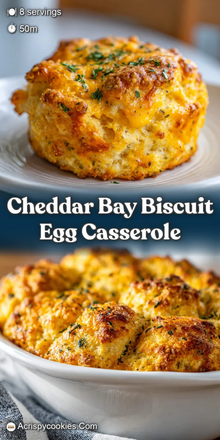 Close-up of bubbly, golden-brown biscuit casserole with sausage. Melted cheese glistens on top.