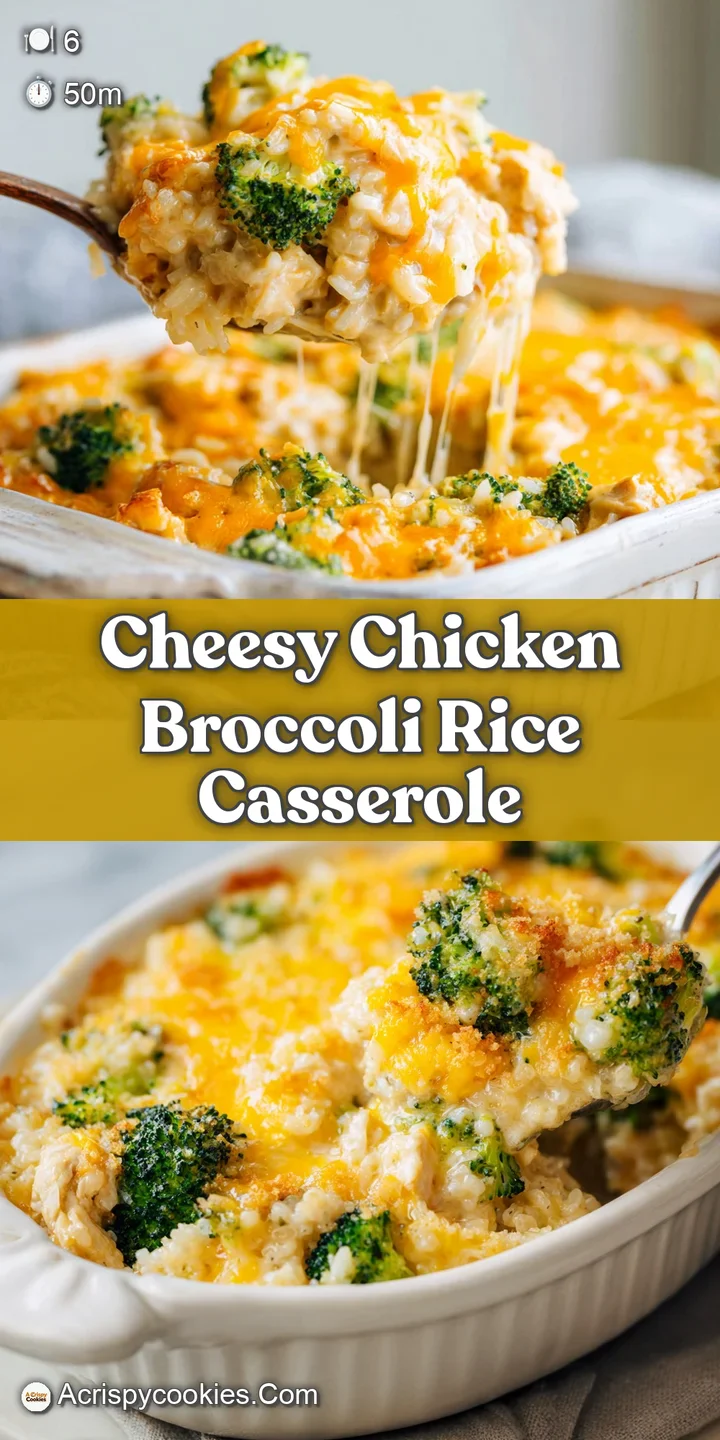 Close-up of a rich, creamy chicken casserole with tender broccoli, fluffy rice, and a hint of melted cheese; comfort food.