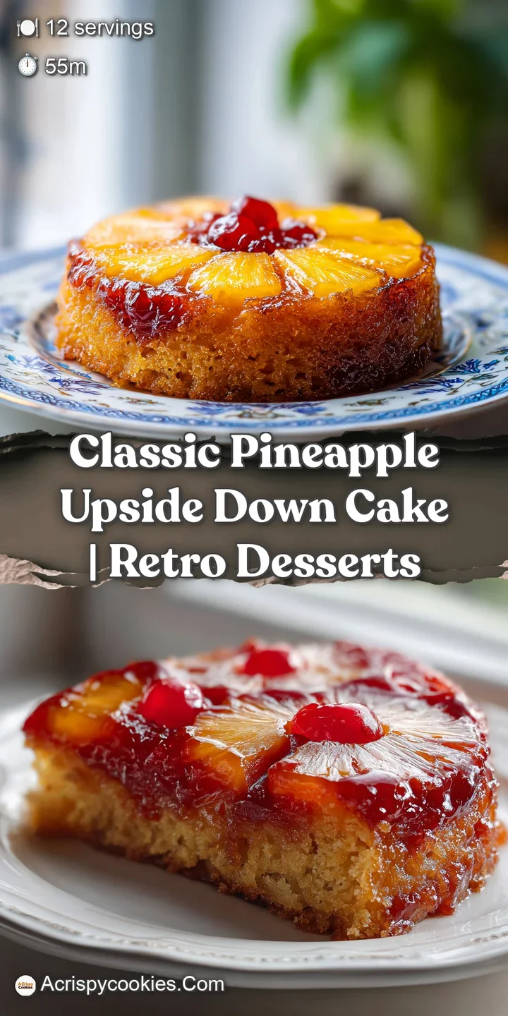 Close-up of a tender cake slice revealing caramelized pineapple rings and a glossy, amber caramel sauce dripping down.