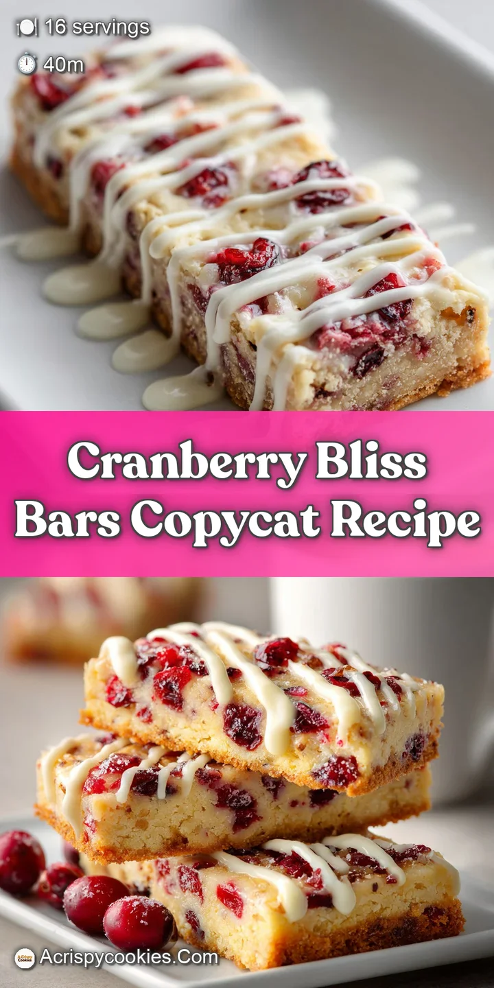 Close-up of a cranberry bliss bar with moist, golden dough, tangy cranberries, and creamy white chocolate chunks.