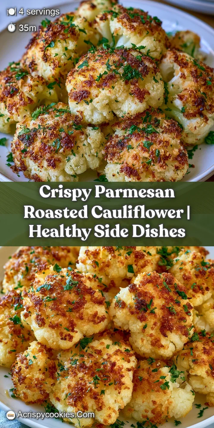 Extreme close-up of golden charred cauliflower florets with melted parmesan cheese and flakes of sea salt.