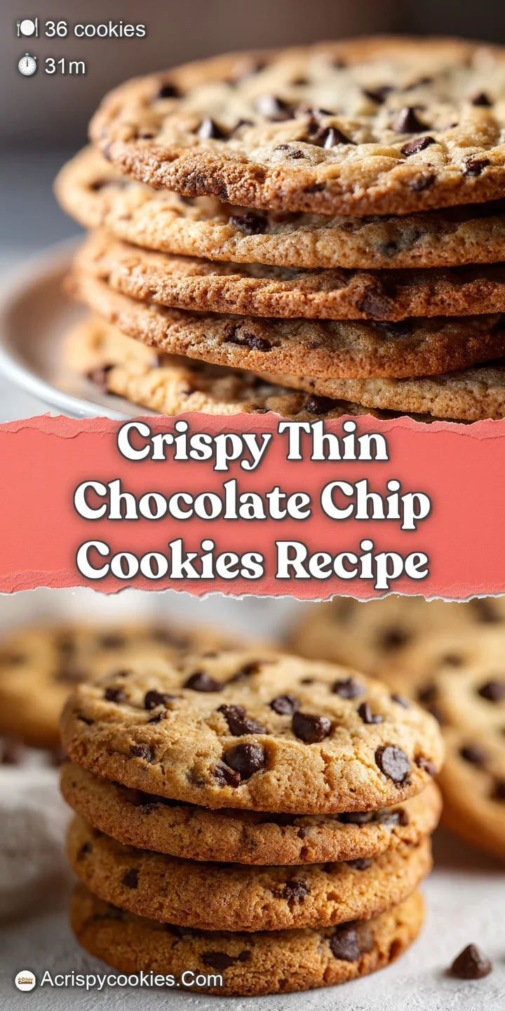 Close-up reveals a crisp, golden-brown chocolate chip cookie with melty chocolate; textural details highlight the thin and...