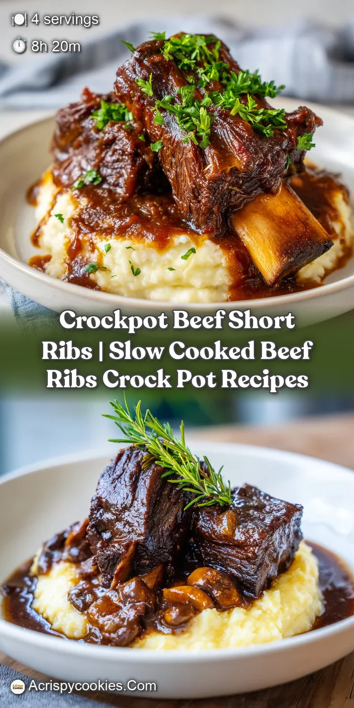 Close-up of a perfectly braised short rib, revealing its juicy, fork-tender texture and the flavorful, dark sauce clinging...