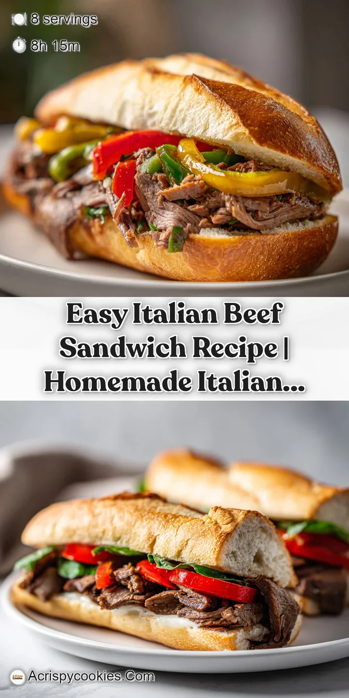 Close-up of juicy Italian beef, piled high on a toasted roll. Steam rises, peppers add vibrant color and texture.