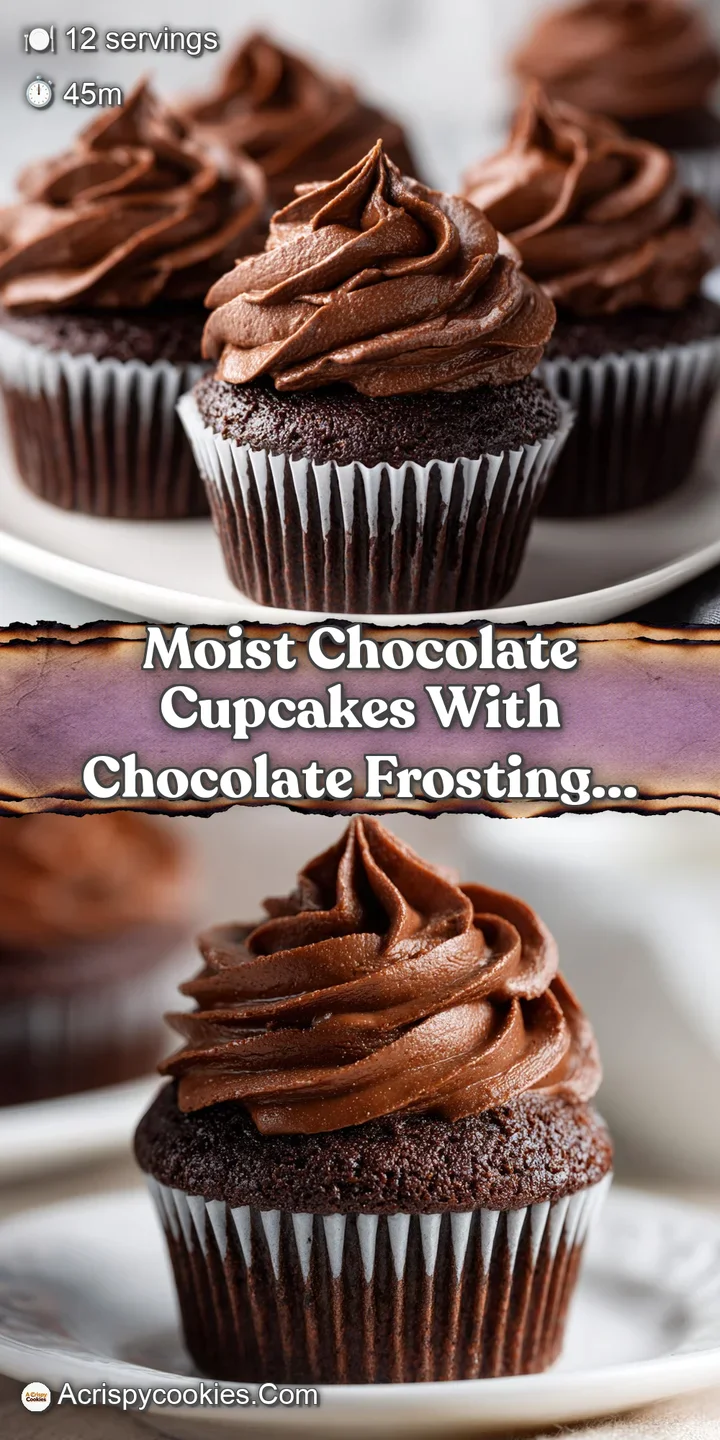 Close-up of a moist chocolate cupcake revealing its fluffy texture, topped with a glossy swirl of deep brown chocolate fro...