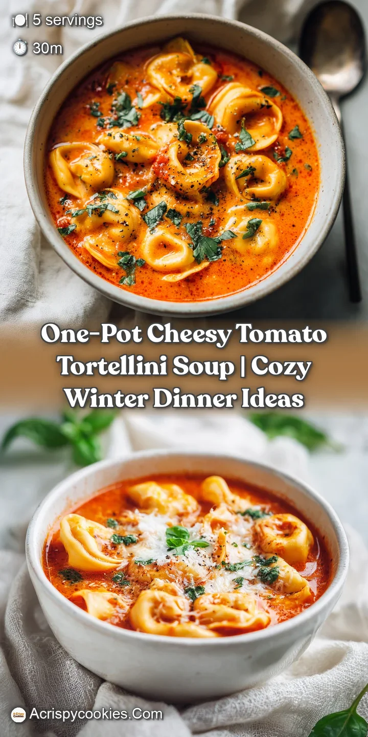 A spoonful lifts cheesy, tender tortellini from a vibrant, tomato-rich broth, inviting a taste of warmth.