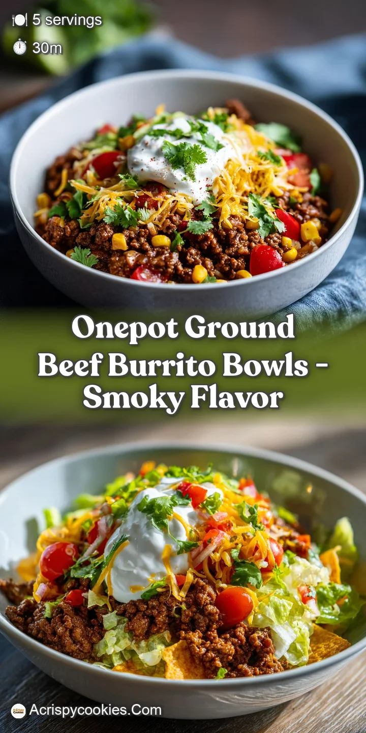 Close-up of a burrito bowl showcasing juicy ground beef, fluffy white rice, and fresh toppings. Delicious, vibrant, and in...