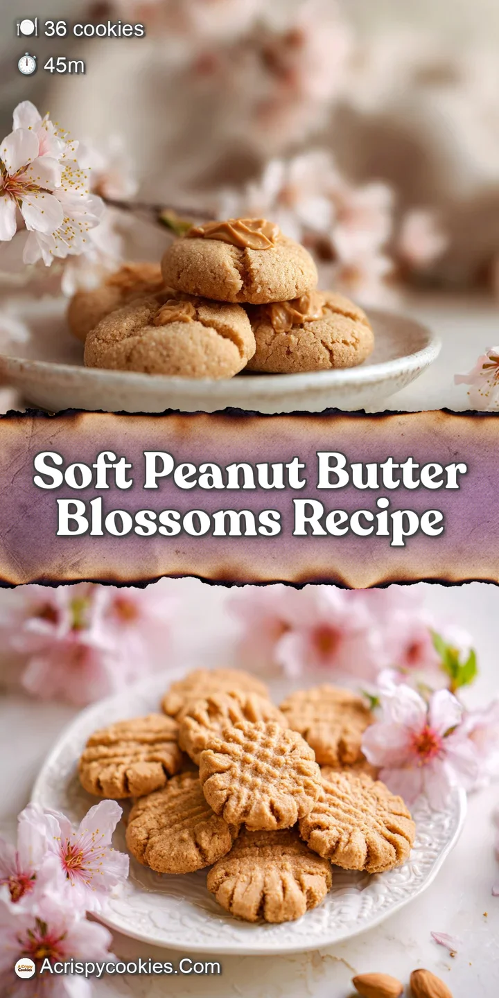 Close-up of a peanut butter blossom, showcasing the soft, slightly cracked peanut butter cookie and the glossy chocolate k...