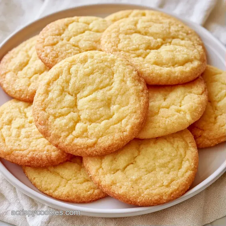 A neat stack of pale gold cookies on a white ceramic plate beside a linen napkin and a glass of cold milk.