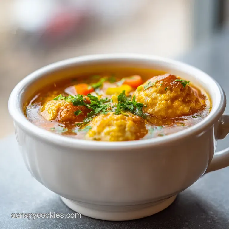 A steaming bowl of Albondigas soup, garnished with bright cilantro; the savory broth reflecting light. Warm and inviting.