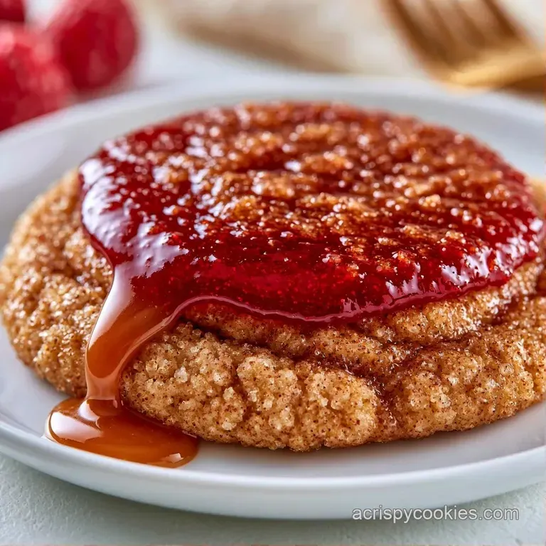 A stack of chewy red-swirled cookies on a white ceramic plate beside a fresh, crisp green apple slice.