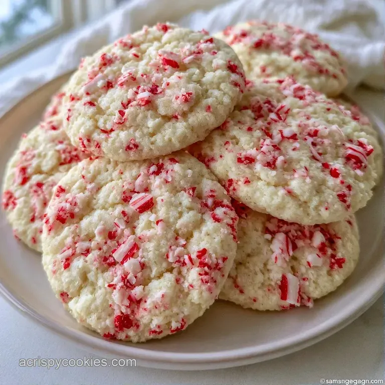 Festive red and white striped treats arranged on a ceramic plate with a dusting of powdered sugar and almonds.
