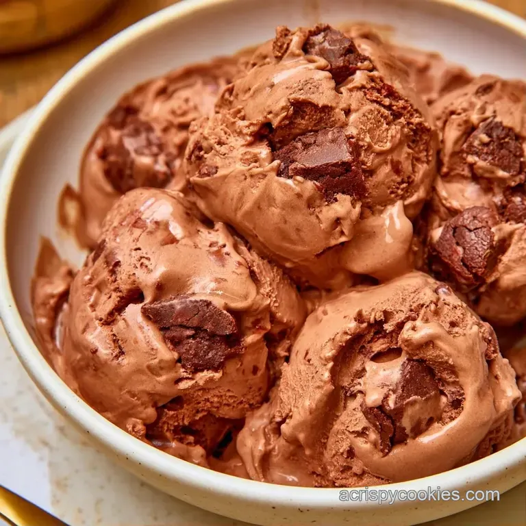 Two smooth scoops of dark cocoa frozen cream paired with dense cake cubes and a fresh mint leaf on a white plate.