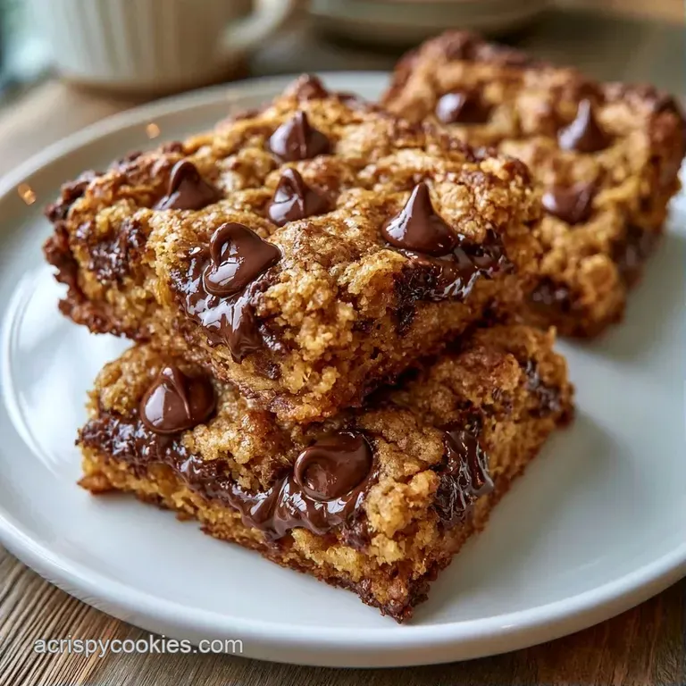 Neatly stacked squares of golden baked treats on a white plate, garnished with a sprinkle of flaky sea salt.
