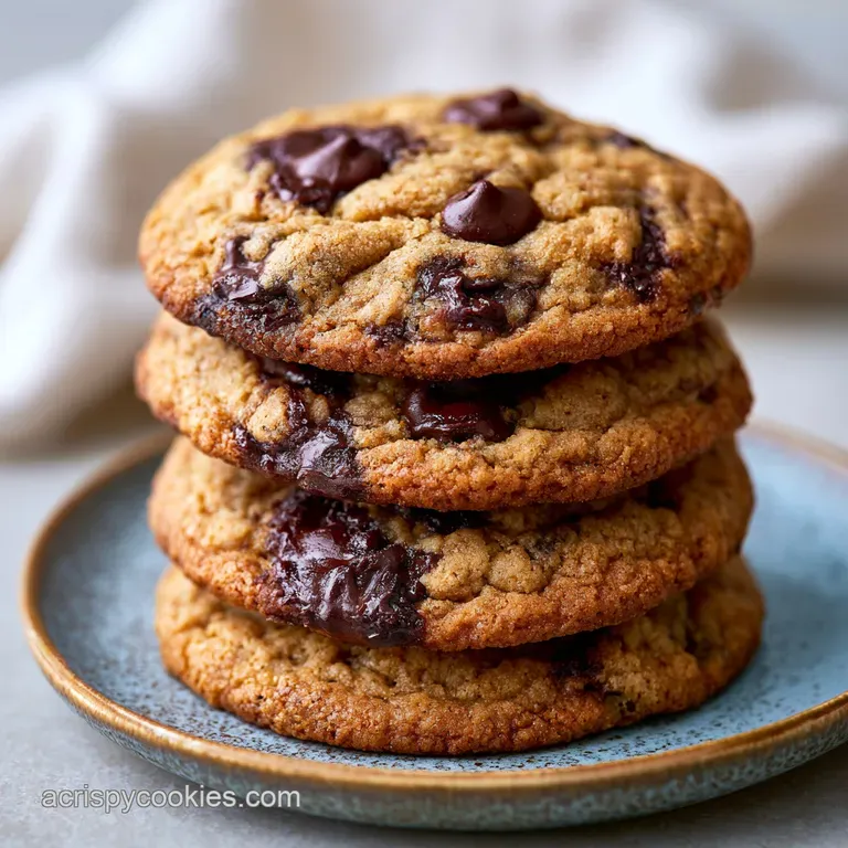 A stack of golden-brown cookies on a white ceramic plate beside a glass of cold milk and a dusting of salt.