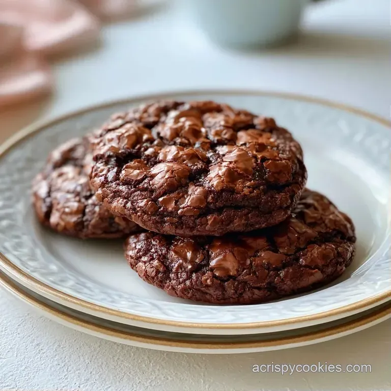 Elegant stack of deep brown cocoa treats on a white plate, finished with a light dusting of powdered sugar.