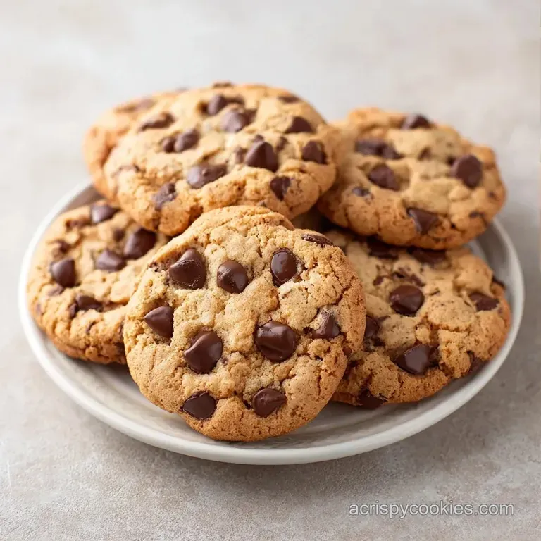 A neat stack of warm, golden-brown cookies on a white ceramic plate, finished with a dusting of flaky sea salt.