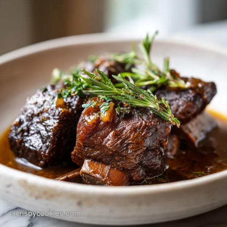 Elegant plating of a braised short rib with creamy polenta and vibrant gremolata. Meat is fork-tender, sauce glistening, a...