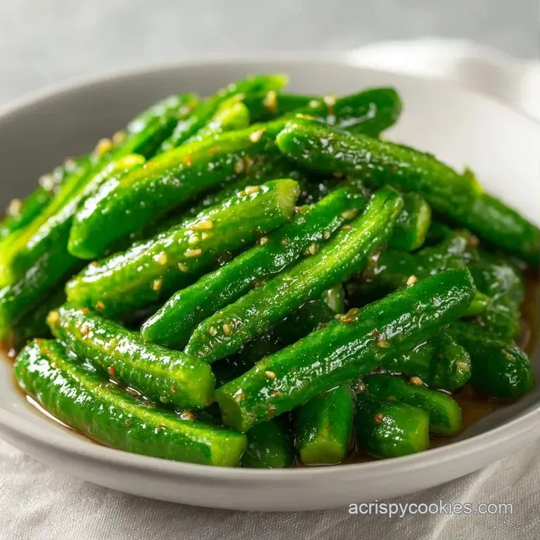 Neatly stacked vibrant green pickle spears on a white platter, garnished with fresh dill and black peppercorns.