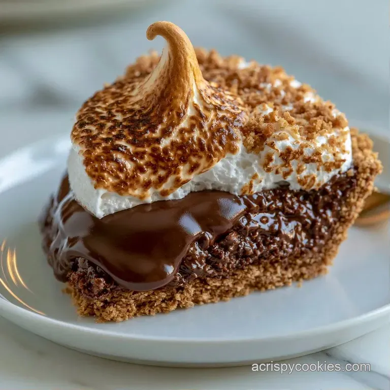 Neatly sliced dessert squares on a marble slab, showing layers of golden crust, dark chocolate, and toasted foam.