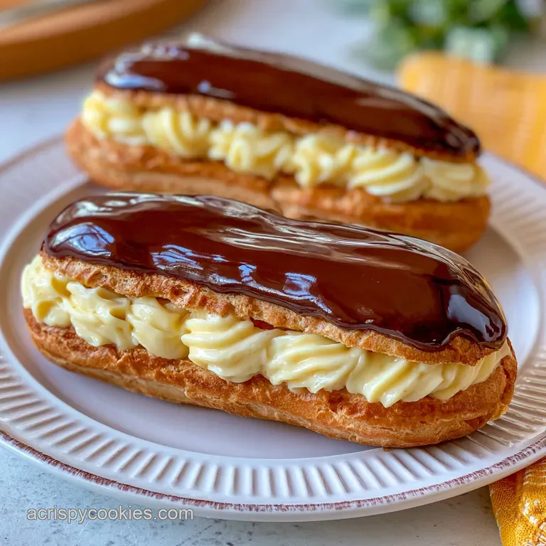 Elegant row of chocolate-glazed pastries on a dark slate board, accented by fresh mint and a swirl of cream.