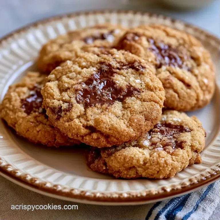 A stack of golden cookies on a ceramic plate, paired with a glass of cold milk and a linen napkin in the background.