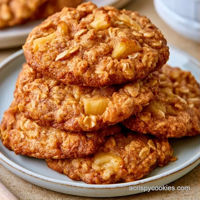 A neat stack of soft cookies on a white ceramic plate, accented by fresh apple slices and a linen napkin.