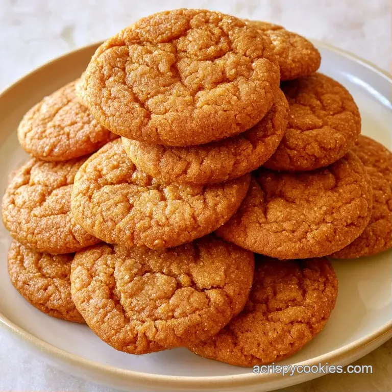 Warm, spiced brown cookies stacked neatly on a white ceramic plate beside a steaming cup of coffee and cinnamon.