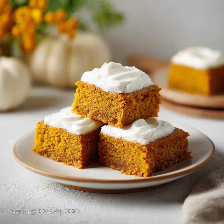 A slice of soft pumpkin bar drizzled with creamy almond butter, topped with a sprinkle.