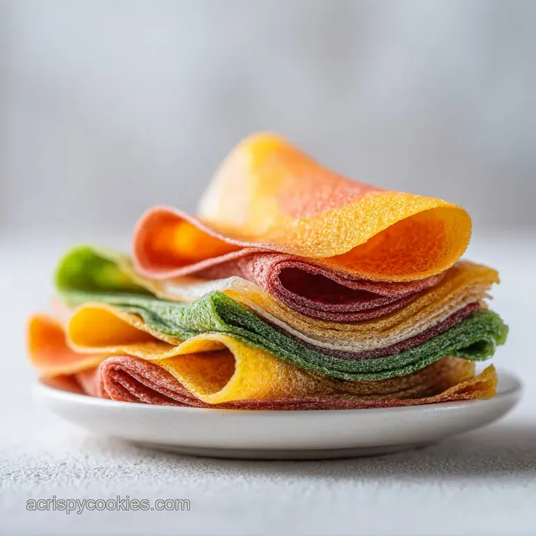 Neatly rolled sections of ruby-red fruit leather on a wooden board. Natural light highlights the supple, slightly shiny su...