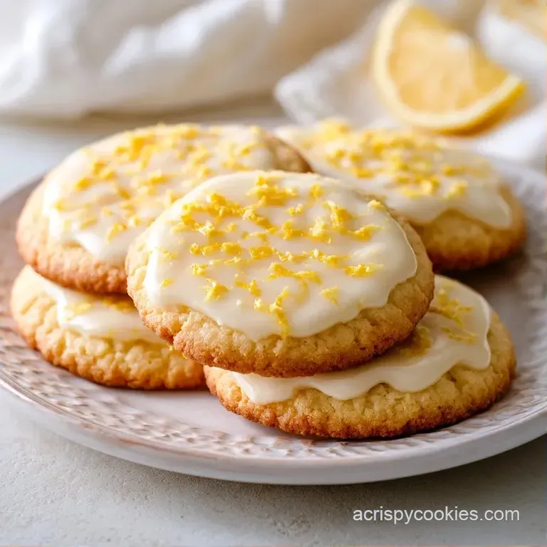 A stack of pale yellow treats topped with creamy white icing and fresh lemon slices on a rustic wooden board.