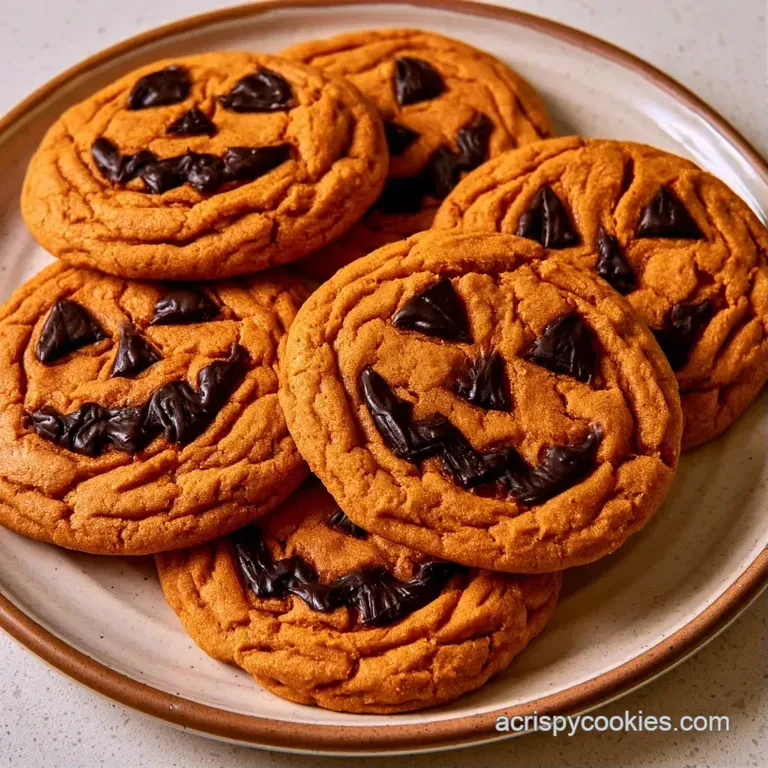 A stack of soft, pumpkin-colored cookies arranged on a white ceramic plate with a dusting of powdered sugar.
