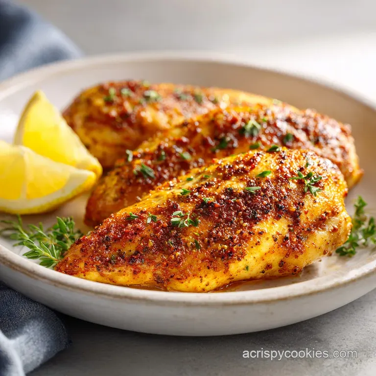 A glistening lemon pepper chicken breast served with bright green asparagus spears and creamy mashed potatoes in an elegan...