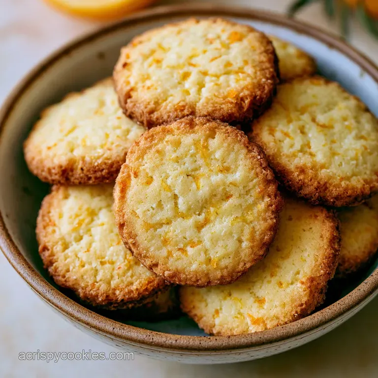 Three buttery, pale yellow biscuits arranged on a linen napkin beside a steaming cup of tea and a sprig of mint.