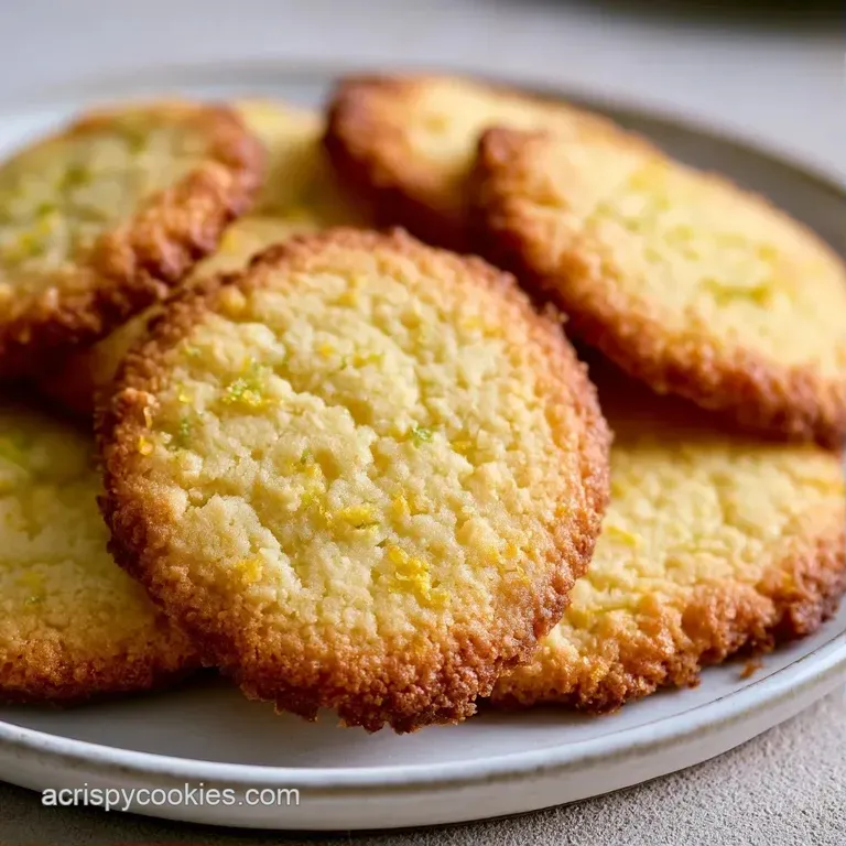 Stack of pale yellow buttery cookies on a white ceramic plate garnished with bright lemon slices and mint leaves.