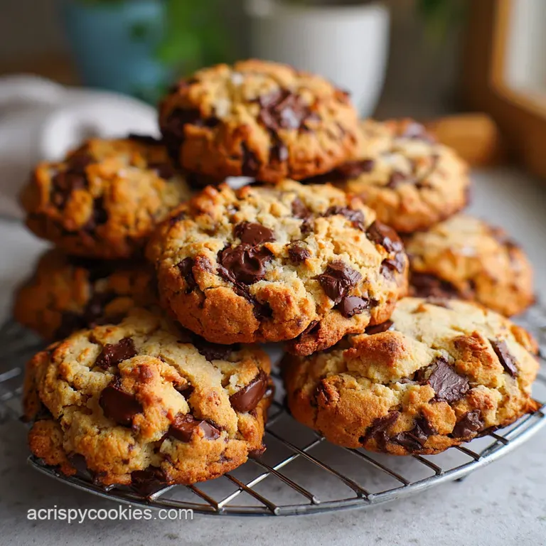 Warm, gooey chocolate chip cookie broken in half, revealing a soft, melty center with pools of melted chocolate on a plate.