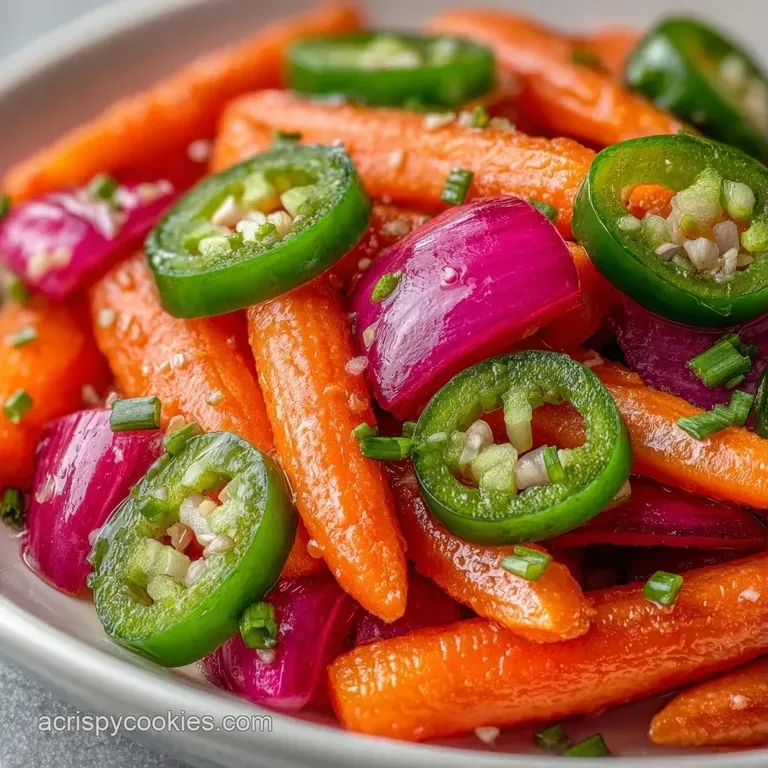Bright orange julienned carrots and translucent onion slivers piled neatly in a small white ceramic ramekin.
