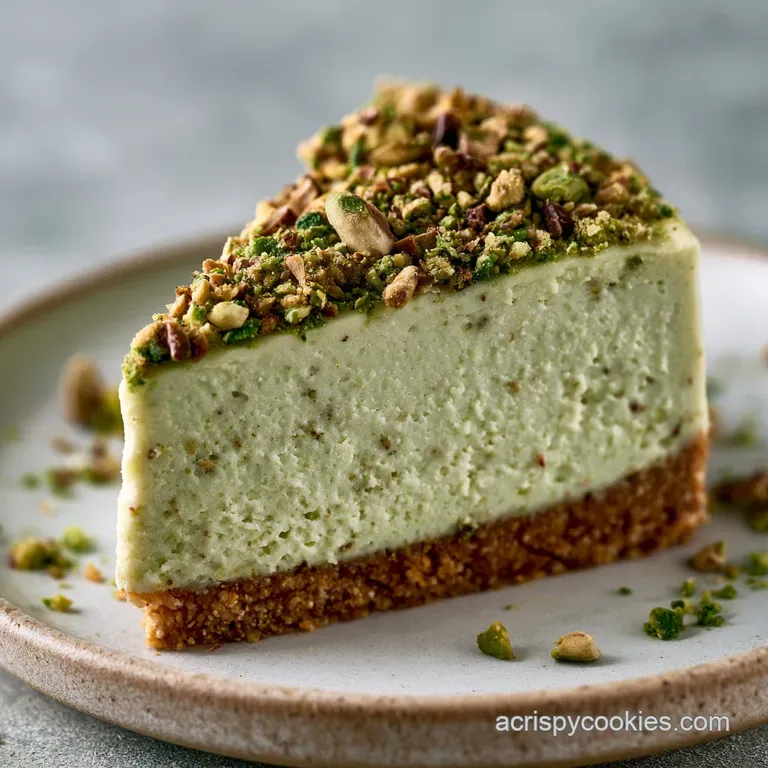 A pale green dessert slice on a white porcelain plate, accented by fresh mint leaves and a drizzle of honey.