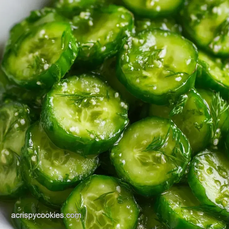 Vibrant green pickle rounds and sliced garlic arranged on a white ceramic plate with a sprig of fresh dill.
