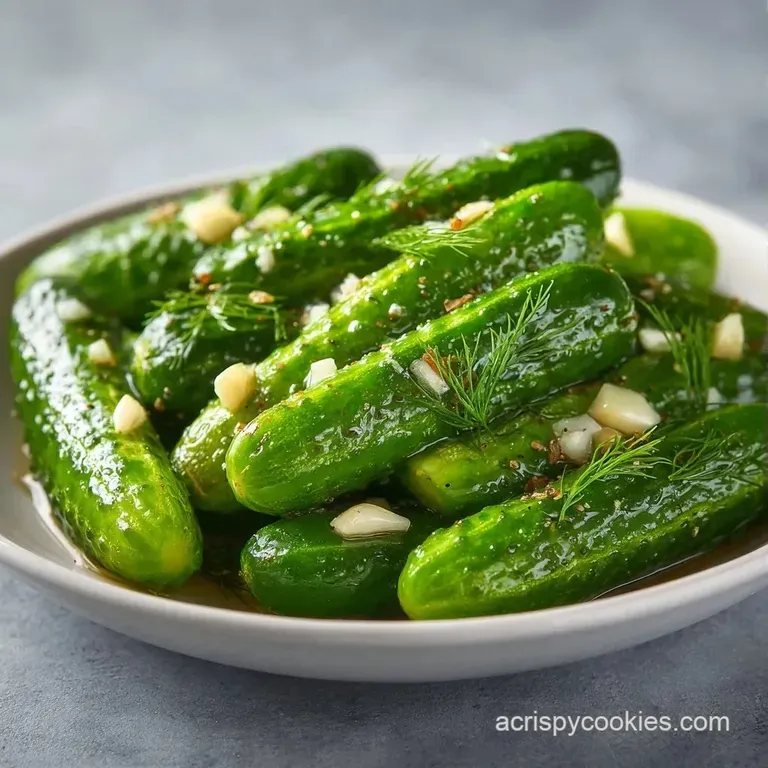 A tall glass jar filled with vibrant green cucumber slices and fresh dill sprigs against a bright white background.