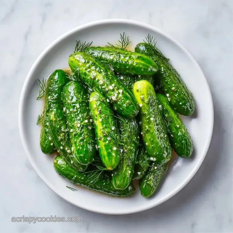 Sliced bright green pickle spears neatly arranged on a white ceramic platter with fresh dill and cracked pepper.