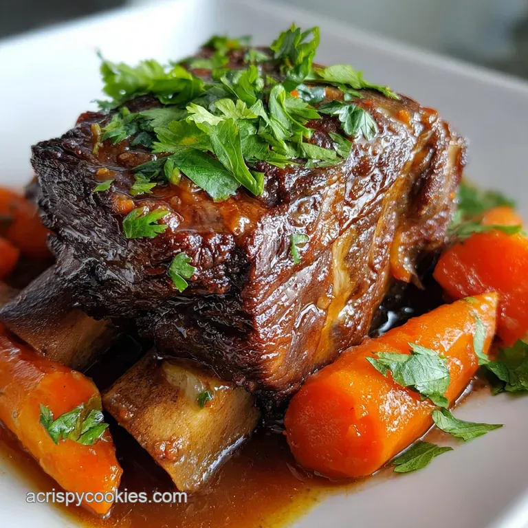 Braised short rib plated beautifully with a swirl of creamy polenta, garnished with fresh rosemary and a drizzle of flavor...