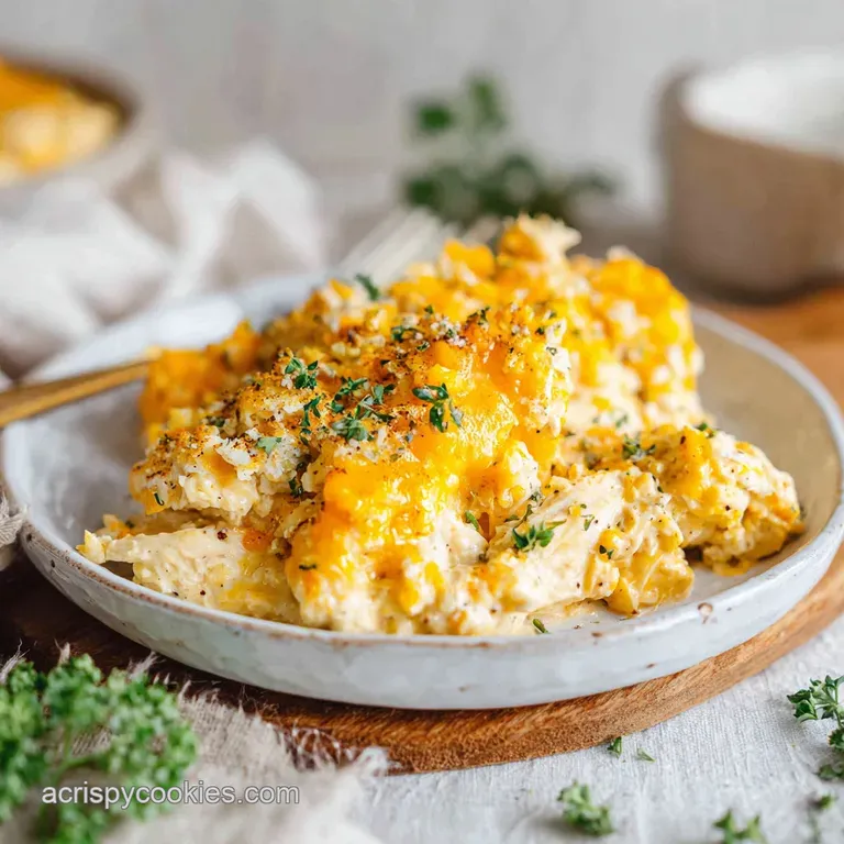 A rustic stoneware bowl overflowing with cheesy, bacon-laden chicken, garnished with fresh chives.