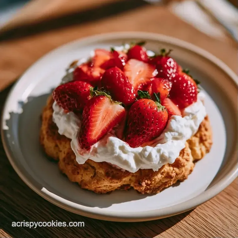 Stack of pale gold cookies on a white ceramic plate, garnished with fresh strawberry slices and mint leaves.