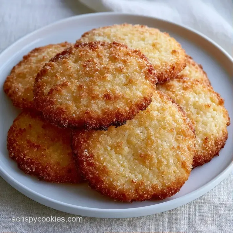 Pale gold circular biscuits stacked on a modern white platter, highlighting their thin, translucent edges.
